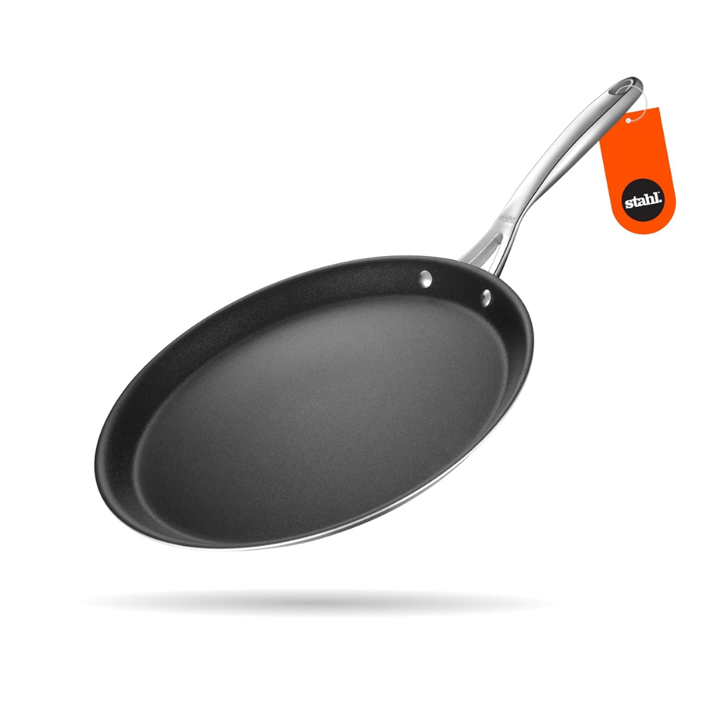 Stahl Artisan Schild 30 cm Dosa Tawa Triply Stainless Steel + PEEK-Reinforced Non-Stick Dosa Tava | Induction & Gas Stove Compatible | Manufacturer Warranty