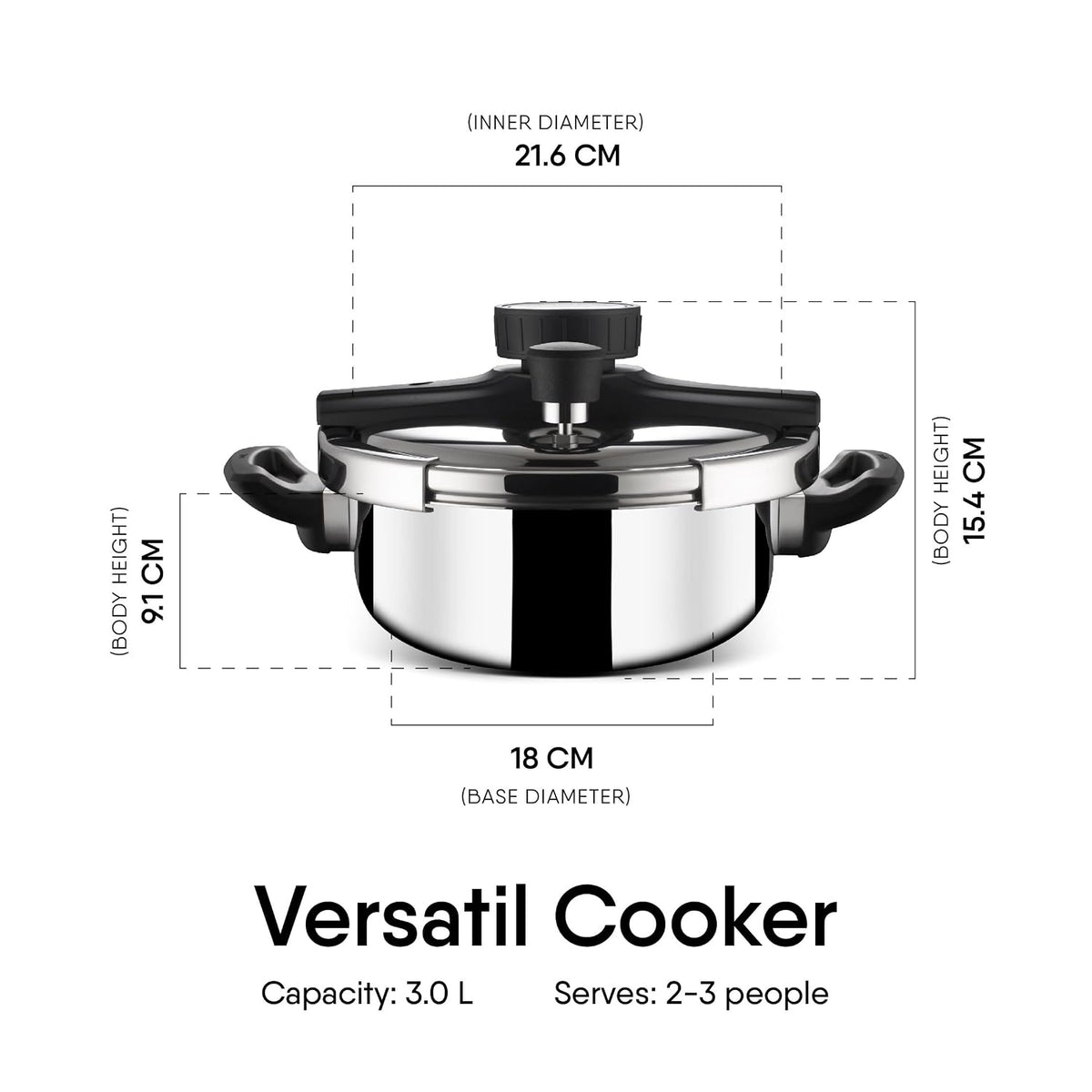Stahl Versatil Triply 3L Pressure Cooker, Induction Cooker, Outer Lid Pressure cooker, Induction & Gas Stove Compatible, 5 Years Warranty