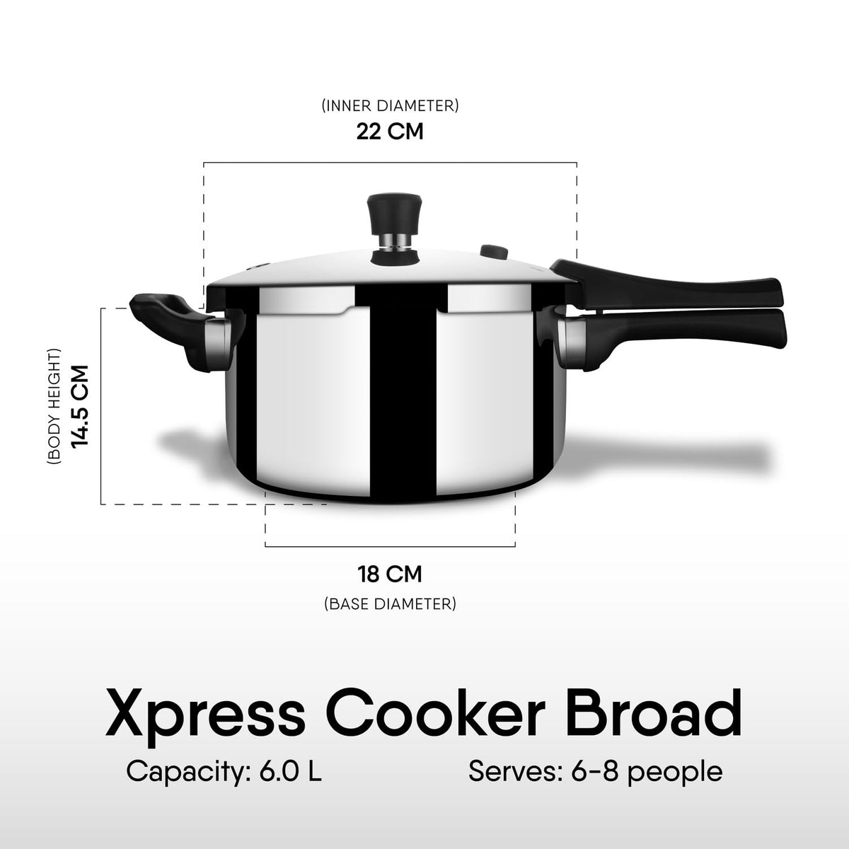 Stahl Xpress Cooker 6 L Triply Pressure Cooker Broad, Induction Cooker, Outer Lid Pressure Cooker, Induction & Gas Stove Compatible, 5 Years Warranty