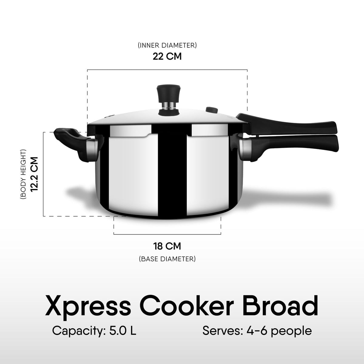 Stahl Xpress Cooker 5 L Triply Pressure Cooker Broad, Induction Cooker, Outer Lid Pressure Cooker, Induction & Gas Stove Compatible, 5 Years Warranty