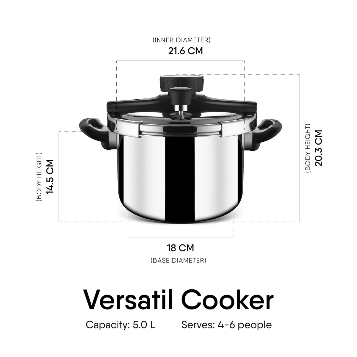 Stahl Versatil Triply 5L Pressure Cooker, Induction Cooker, Outer Lid Pressure Cooker, Induction & Gas Stove Compatible, 5 Years Warranty