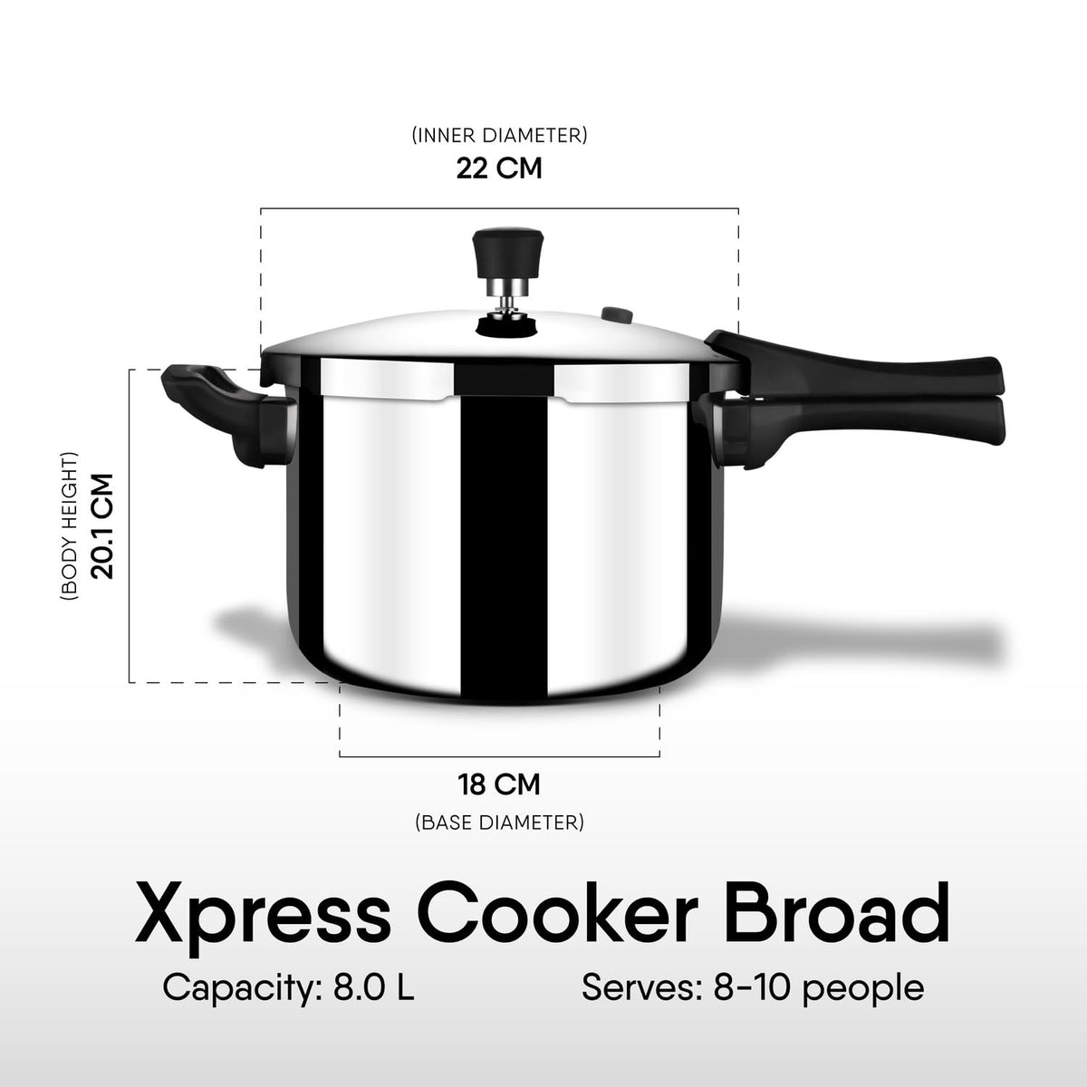 Stahl Xpress Cooker 8 L Triply Pressure Cooker Broad, Induction Cooker, Outer Lid Pressure Cooker, Induction & Gas Stove Compatible, 5 Years Warranty