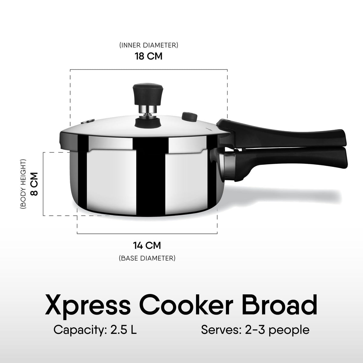 Stahl Xpress Cooker 2.5 L Triply Pressure Cooker Broad, Induction Cooker, Outer Lid pressure cooker, Induction & Gas Stove Compatible, 5 Years Warranty