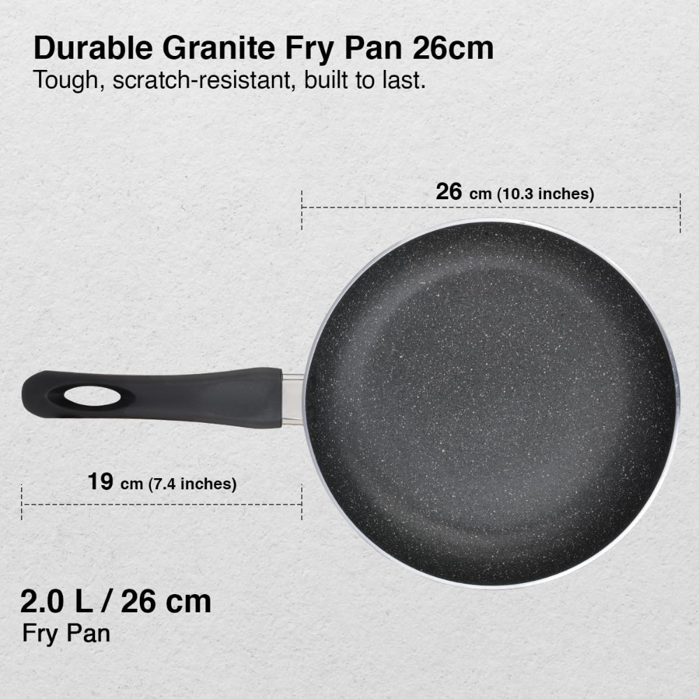 Prestige Non-Stick Omega Deluxe Granite Fry Pan with Lid  | Black | Induction Base | 5 Layer Non-Stick Cookware | Dishwasher Compatible