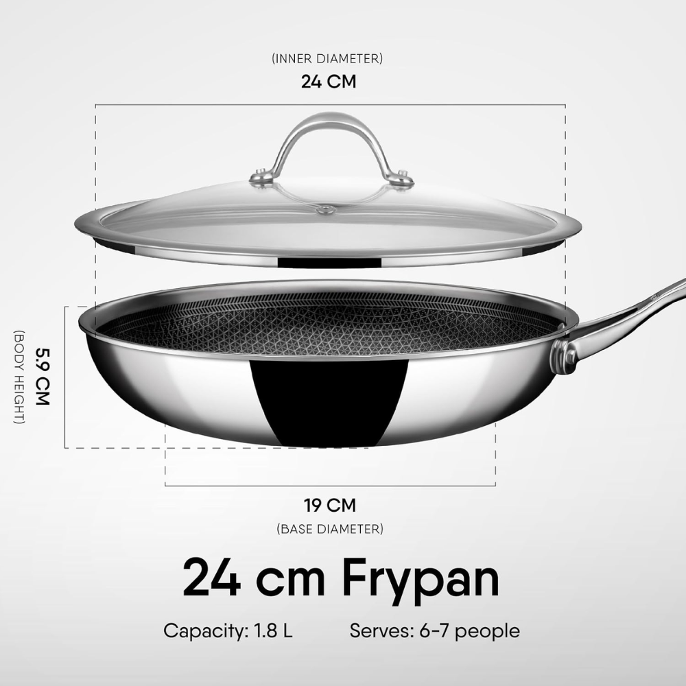 Stahl Artisan Hybrid Triply Frying Pan | Induction & Gas Stove Compatible | Honeycomb Non Stick Fry Pan, Metal Spoon Friendly
