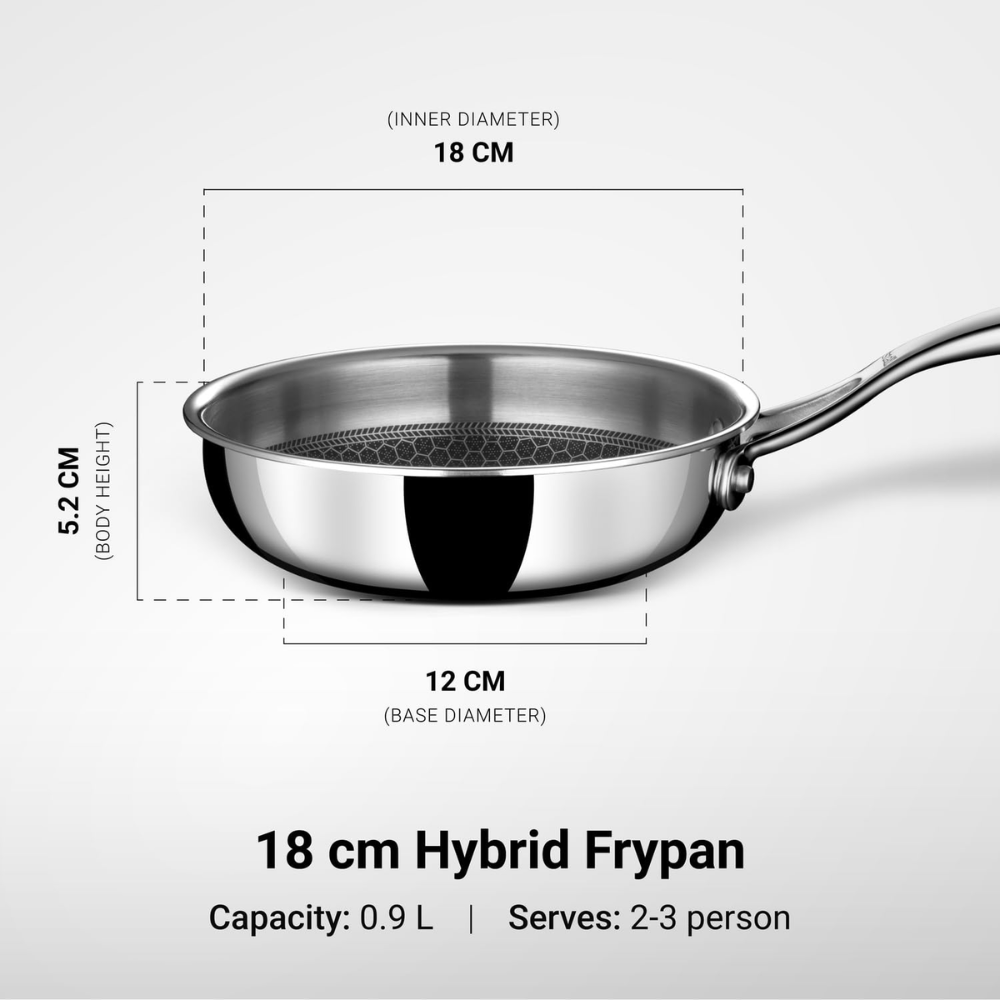Stahl Artisan Hybrid Triply Frying Pan | Induction & Gas Stove Compatible | Honeycomb Non Stick Fry Pan, Metal Spoon Friendly