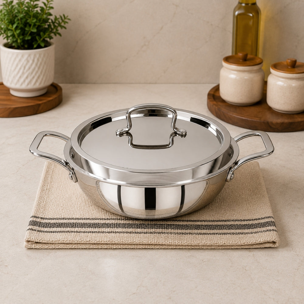 Fivanna Triply Stainless Steel Kadai with Lid