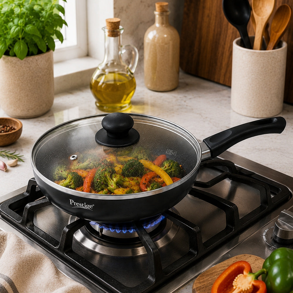Prestige Omega Deluxe Granite Fry Pan with glass lid